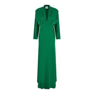 Forte_Forte Women Green V-Neck Dress With Pleated Design In Silk Women